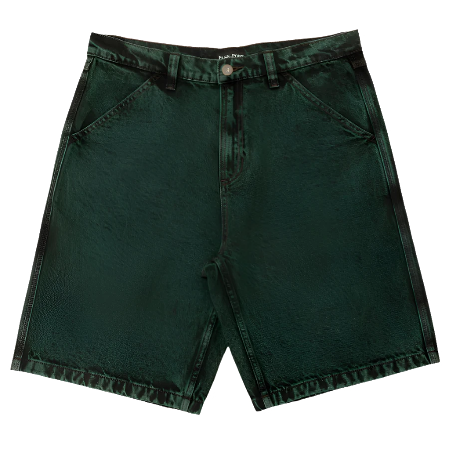 Passport Workers Club Denim Shorts Dark Green/Over-Dye